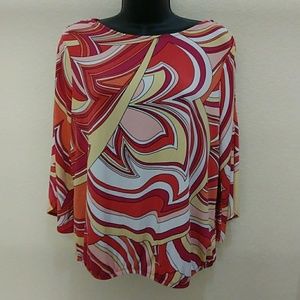 Chico's Cold Shoulder 3/4 Sleeve Pattern Top